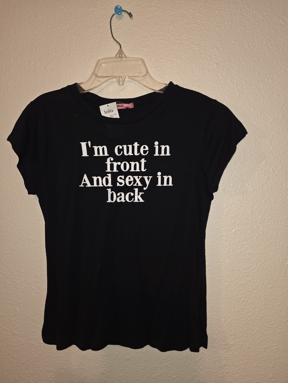 lola Black Graphic Tee with White Slogan